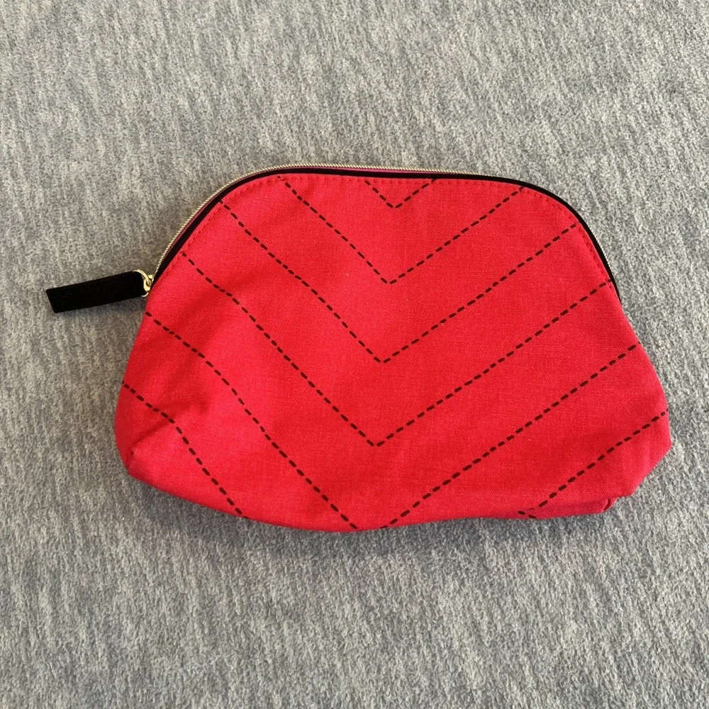 Estee Lauder‎ Makeup Bag Red Pink Lined Purse Accessory Beauty Travel Zip Top